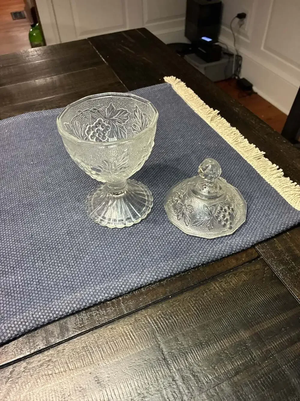 Vintage Indiana Glass Harvest Grape Pedestal Covered Candy Dish